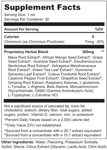 Supplement Facts for Cinder Tides